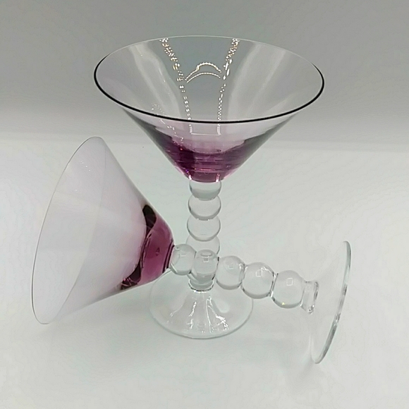 🍇HP! 2 Purple Martini Glasses with beaded stems. - Picture 4 of 8